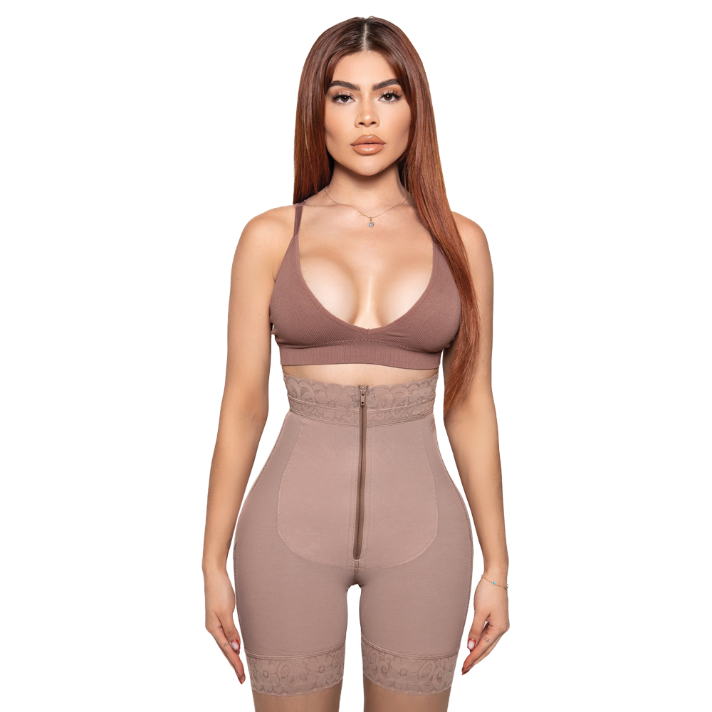 Sculpting High Waist w/ Zipper Short Shapewear - Cocoa
