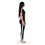 Load image into Gallery viewer, Sculpting Jumpsuit Short Sleeve w/ Reflective Zipper - White/ Black