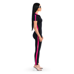 Load image into Gallery viewer, Sculpting Jumpsuit Short Sleeve - Fuchsia/ Black