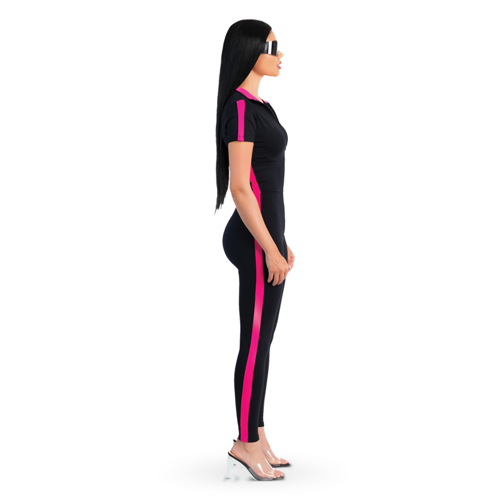 Sculpting Jumpsuit Short Sleeve - Fuchsia/ Black