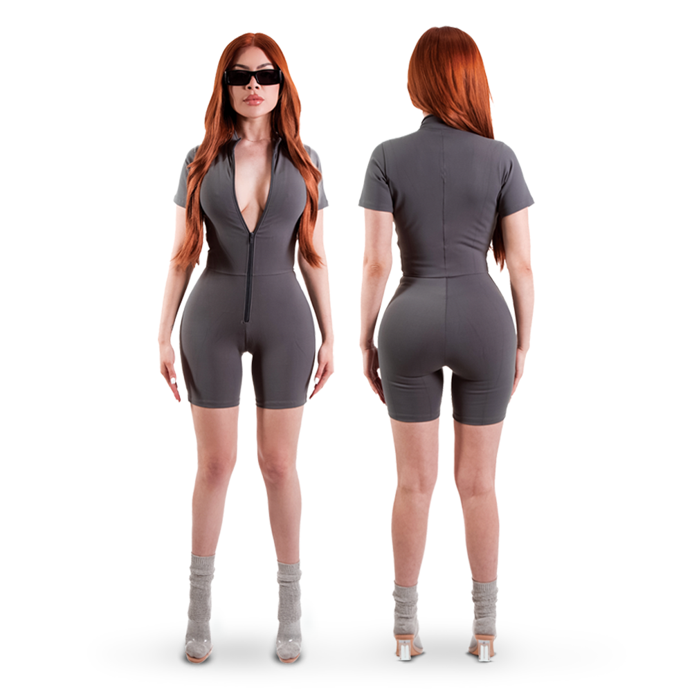 Sculpting Romper Short Sleeve - Grey