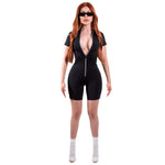 Load image into Gallery viewer, Sculpting Romper Short Sleeve w/ Reflective Zipper - Black