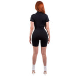 Load image into Gallery viewer, Sculpting Romper Short Sleeve w/ Reflective Zipper - Black