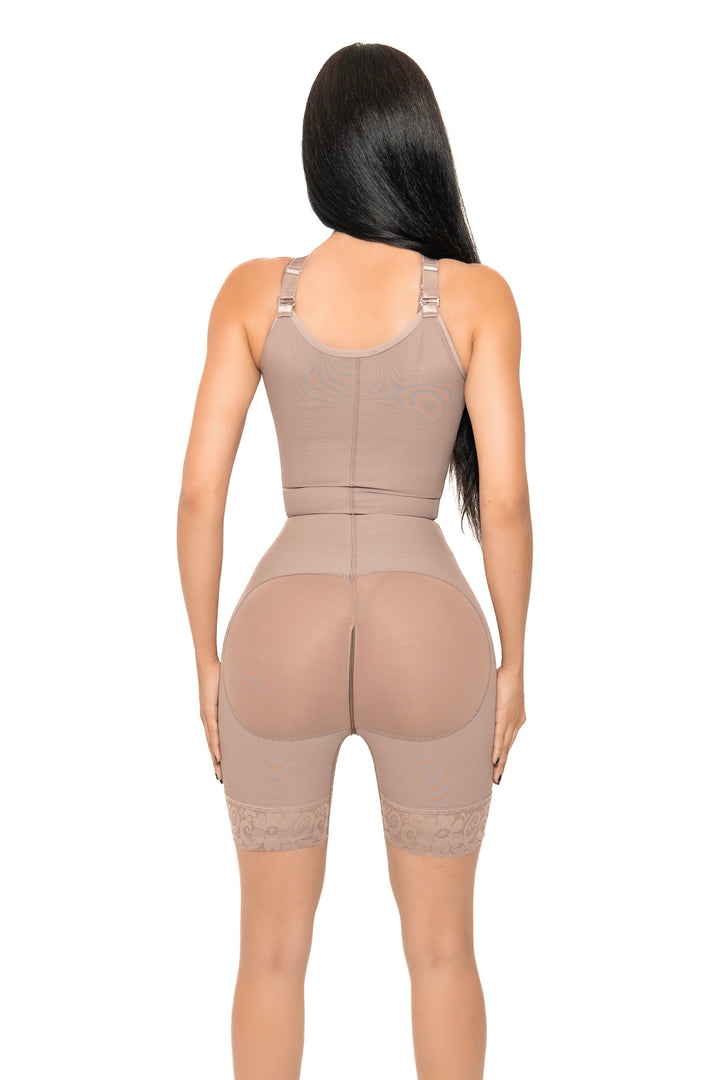 Open Bust w/ Left Zipper Short Shapewear - Cocoa