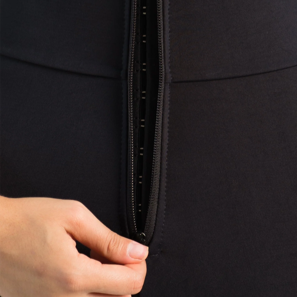 Sculpting Jumpsuit Short Sleeve w/ Reflective Zipper - White/ Black