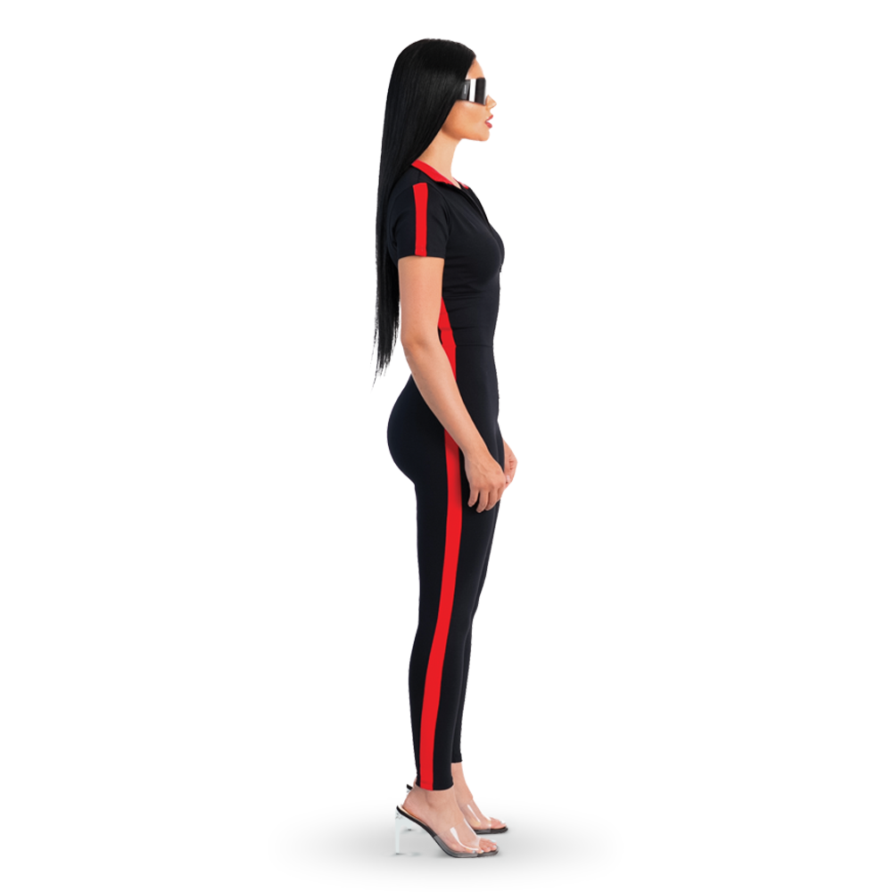 Sculpting Jumpsuit Short Sleeve - Red/ Black