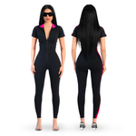 Load image into Gallery viewer, Sculpting Jumpsuit Short Sleeve - Fuchsia/ Black